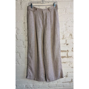 Nicole Miller Linen Wide Leg Pants Beige High Rise Elastic Waist Relaxed 10
